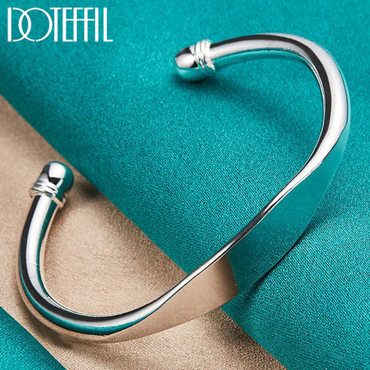 Sterling Silver Double Bead Cuff Bangle Bracelet