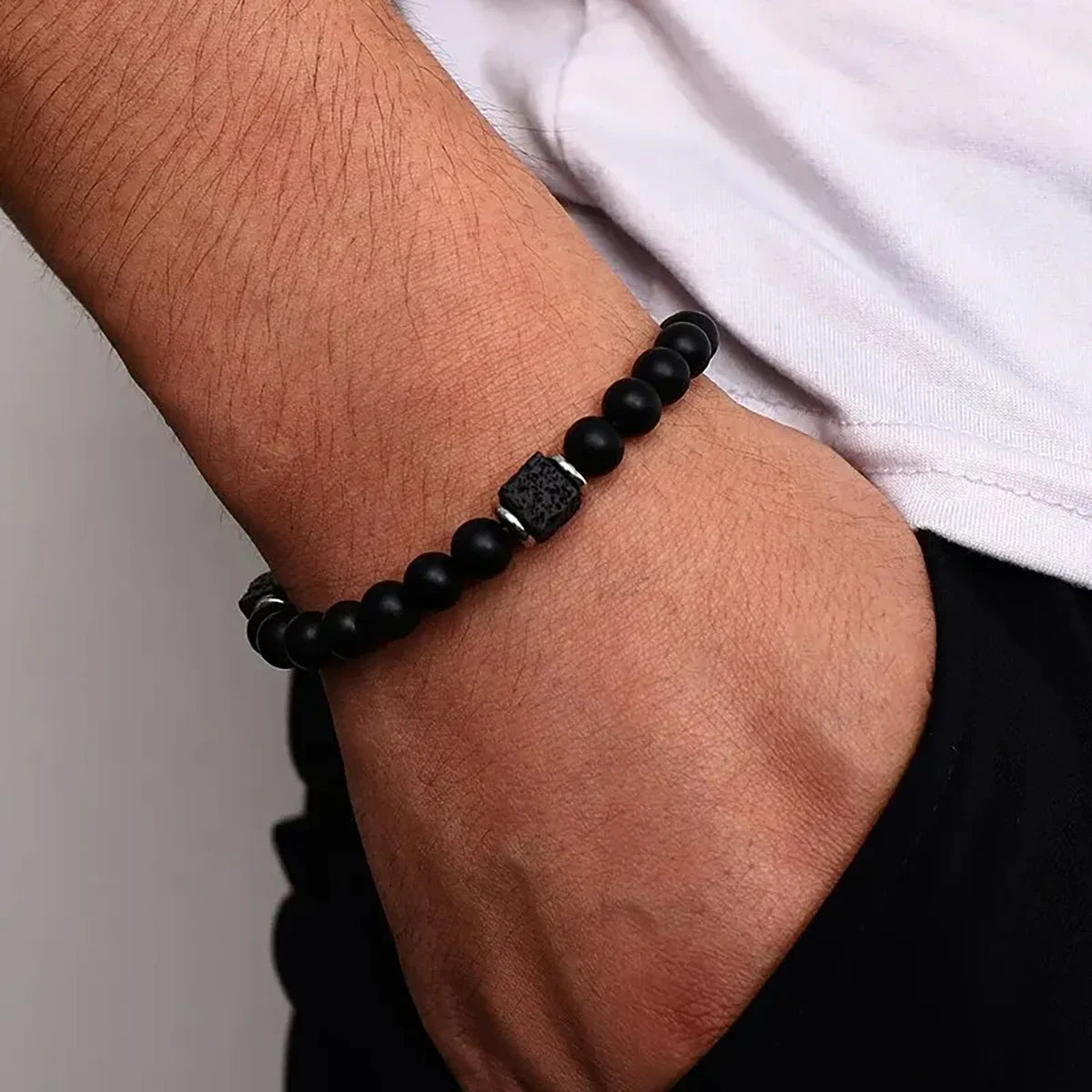 Black Onyx Lava  - Matte Cube Bracelet