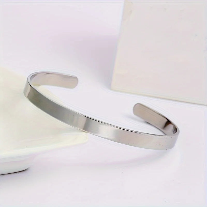 Simple C- shaped Bracelet, Personalized Fashion, Men's Stainless Steel Smooth Open Bracelet