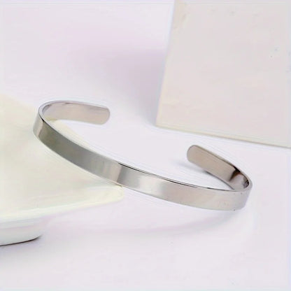 Simple C- shaped Bracelet, Personalized Fashion, Men's Stainless Steel Smooth Open Bracelet