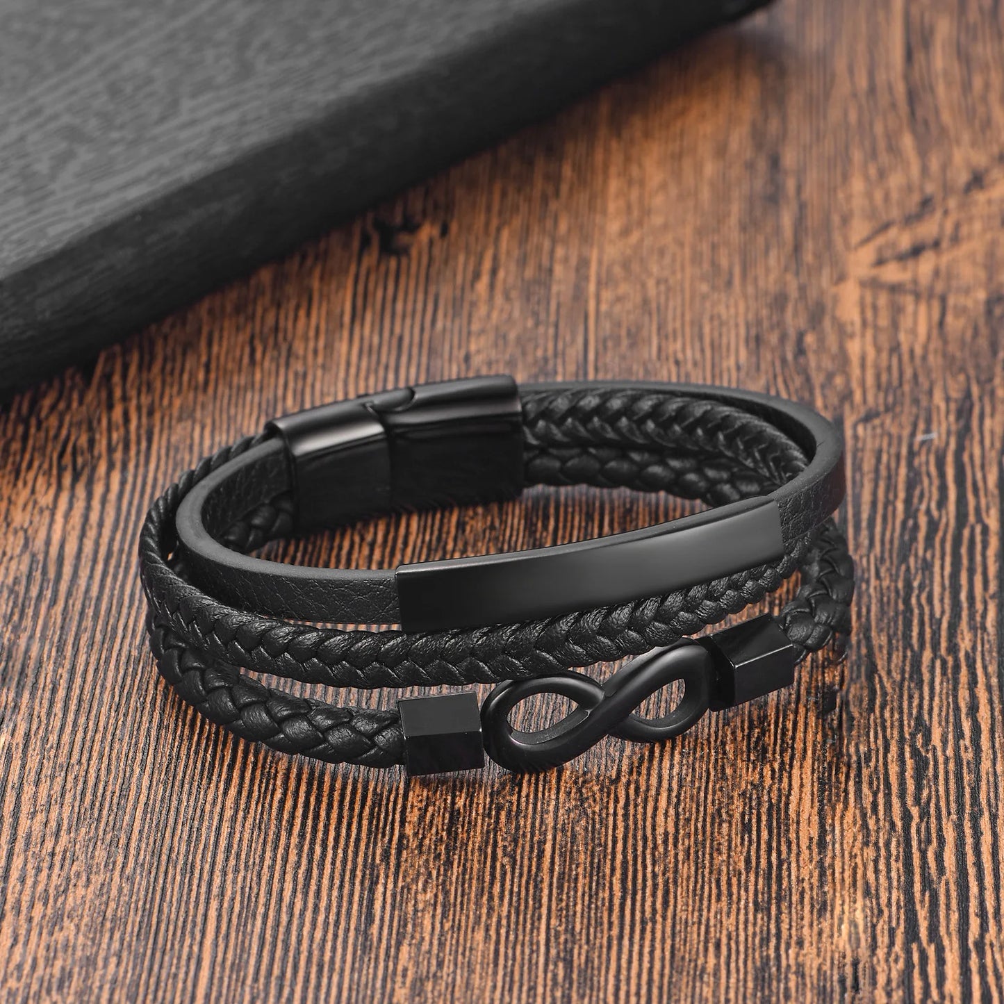Stainless Steel Genuine Leather Men Bracelet