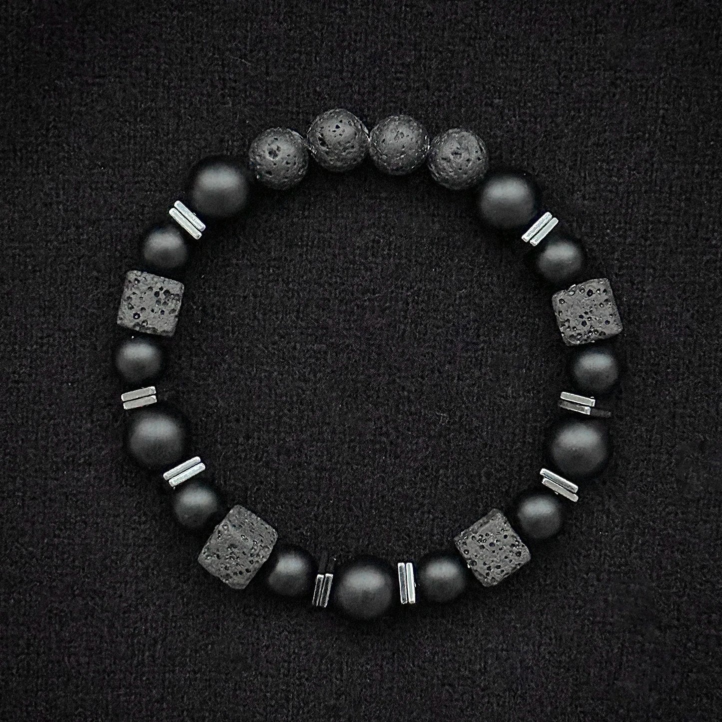Natural Matte Black Onyx with Cube Lava Bracelet