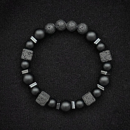 Natural Matte Black Onyx with Cube Lava Bracelet