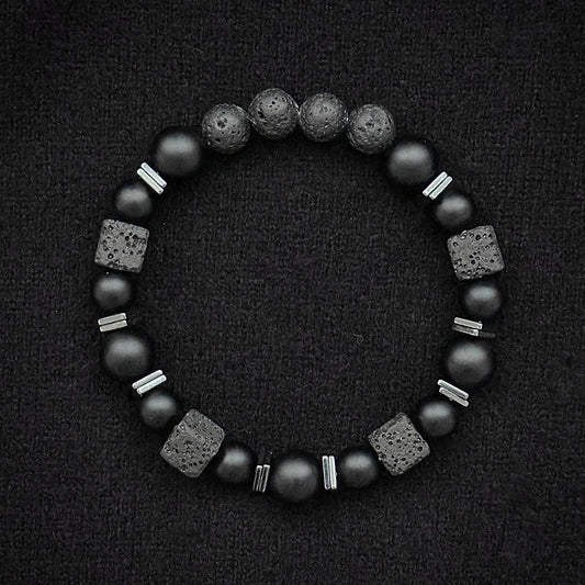 Natural Matte Black Onyx with Cube Lava Bracelet