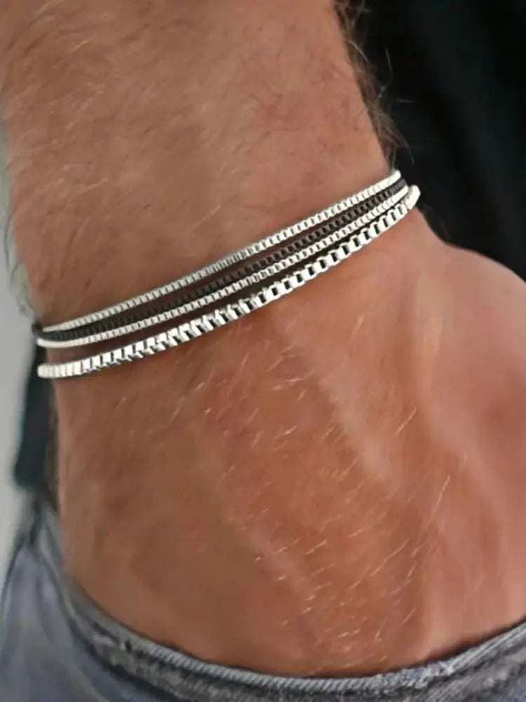 4pcs/set Stainless Steel Box Chain Bracelet