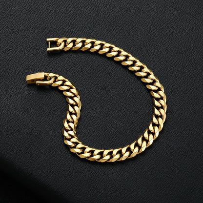 Titanium Steel Golden Black Cuban Chain Bracelet