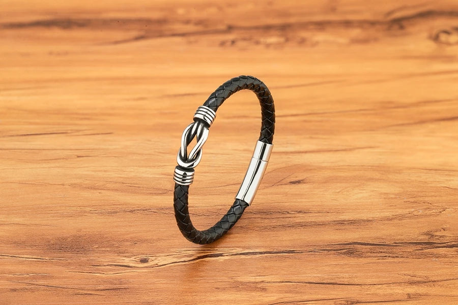 Leather Stainless Steel Irregular Bracelet