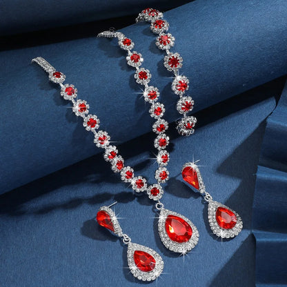 Water Drop Crystal Rhinestone Jewelry Set Diamond Bracelet Exquisite Tassels Earrings Luxury Shining Necklace Women