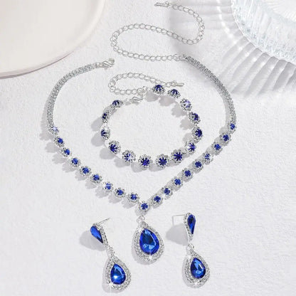Water Drop Crystal Rhinestone Jewelry Set Diamond Bracelet Exquisite Tassels Earrings Luxury Shining Necklace Women