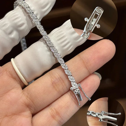 EWYA Full Moissanite Diamond Hook Link Chain Bracelet 1.2mm D Color For Woman Man S925 GRA Certified Couple Bracelets Bangle