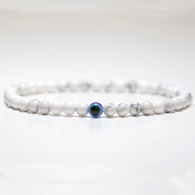 Natural 4mm Stone Beads Evil Eye Bracelet