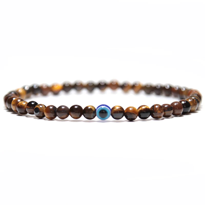 Natural 4mm Stone Beads Evil Eye Bracelet