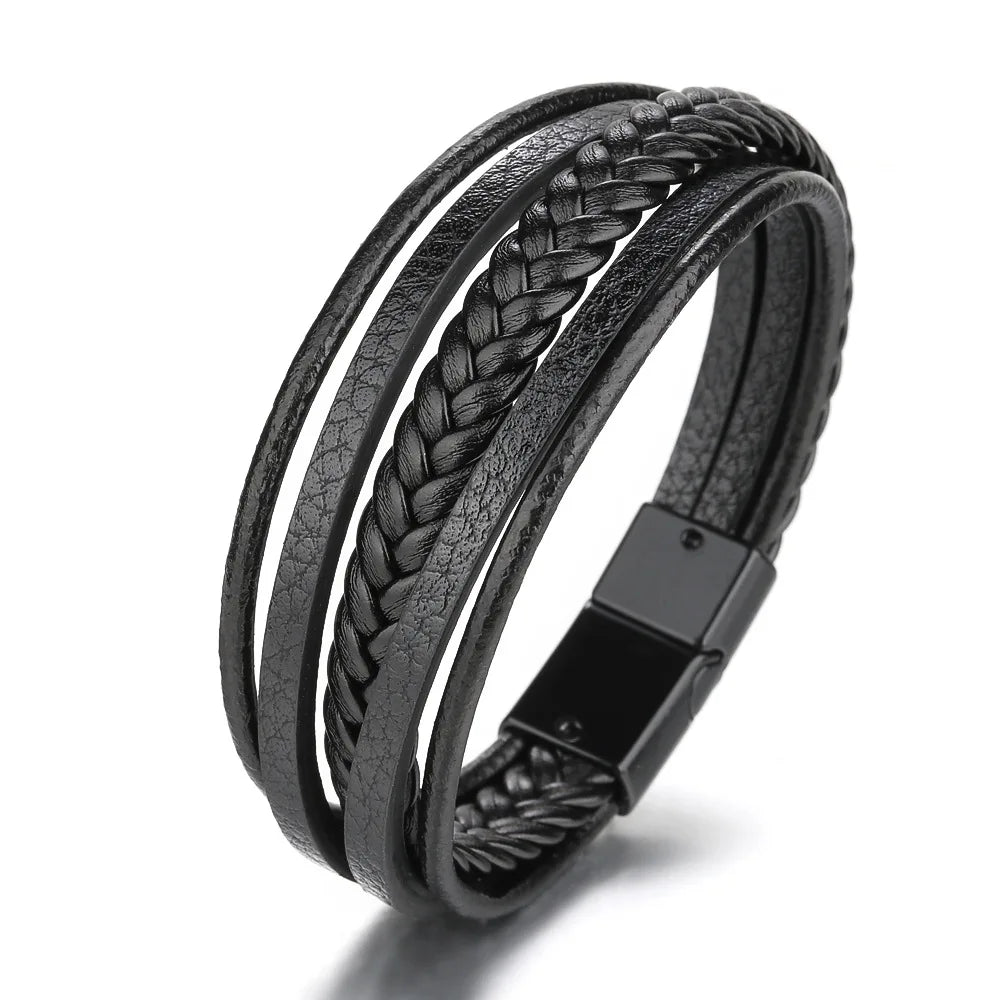Trendy Leather Stainl ess Steel Bracelet