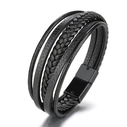 Trendy Leather Stainl ess Steel Bracelet