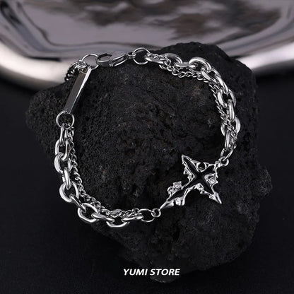 Retro Flame Cross Bracelet For Men Woman Hip Hop Titanium Steel Splice Chain Charm Unisex Jewelry Cool Kpop Luxury Accessories