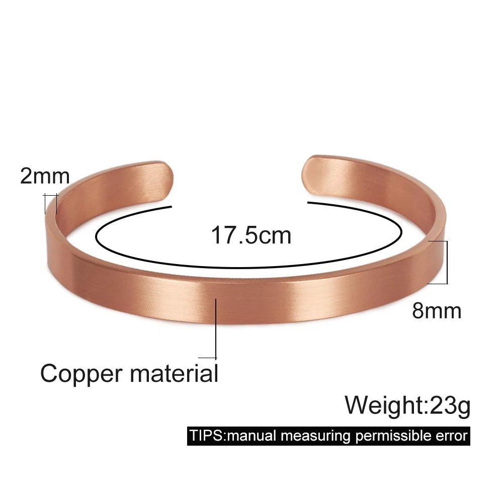 Vinterly Pure Copper Bracelets for Women Men Unisex 8mm Adjustable Open Cuff Bangles Female Resizable Jewelry Soft Metal Simple