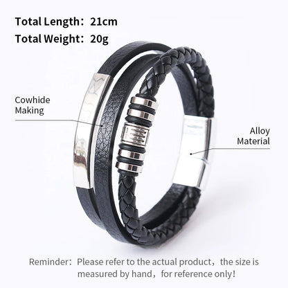 Trendy Leather Stainl ess Steel Bracelet