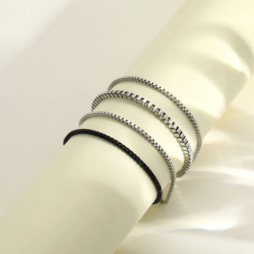 4pcs/set Stainless Steel Box Chain Bracelet