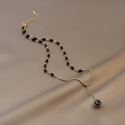 Mysterious Black Crystal Zircon Ball Pendant Necklace