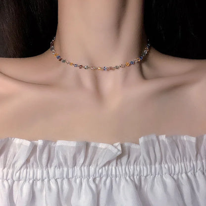 Fashion  Emerald Inlaid Rhinestone Choker Necklace for Women Girls Delicate Gold Color Clavicle Chain Necklace Jewelry Gift