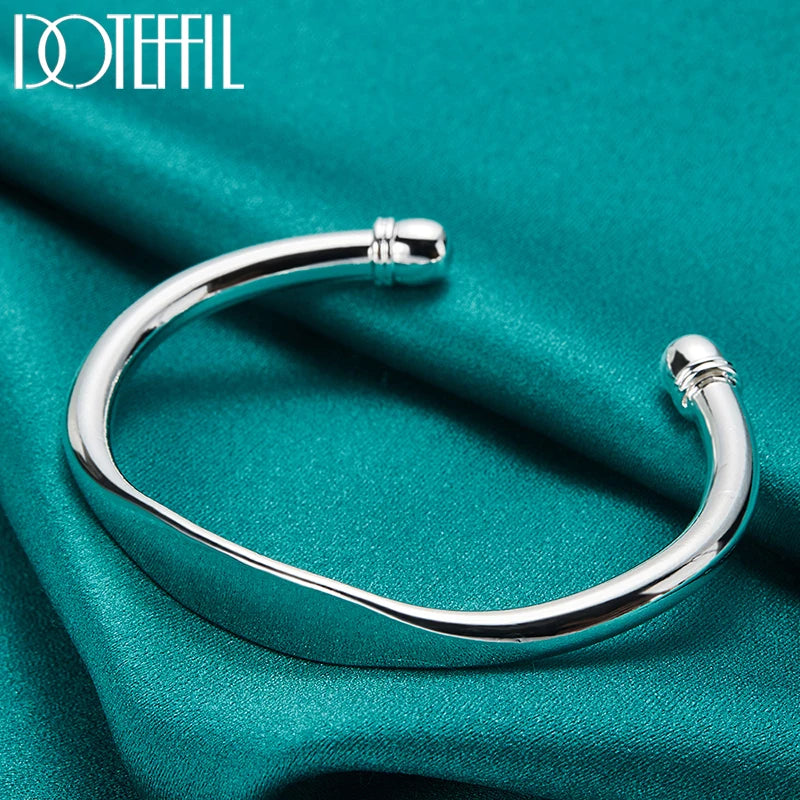 Sterling Silver Double Bead Cuff Bangle Bracelet