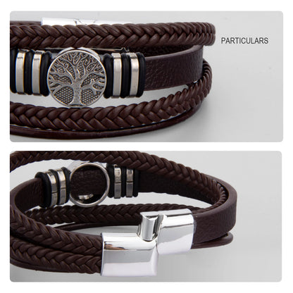 3 Color Woven Leather Multi-Layer Rope Men's Bracelet