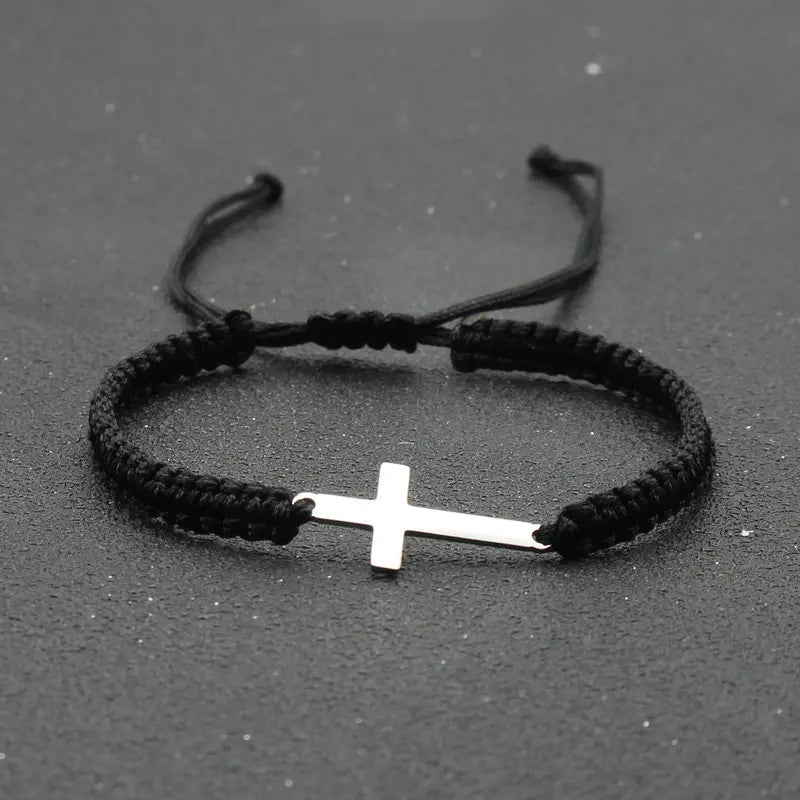 Cross Black White Braided Rope Couple Bracelets