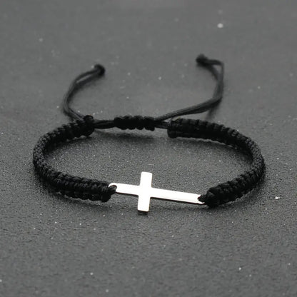 Cross Black White Braided Rope Couple Bracelets