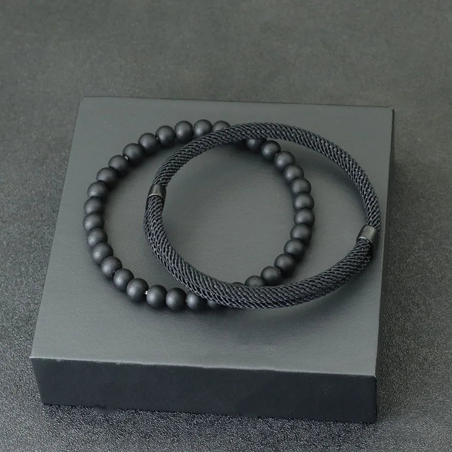 Fashion Mens 2pcs Sliding Adjustable Bracelet