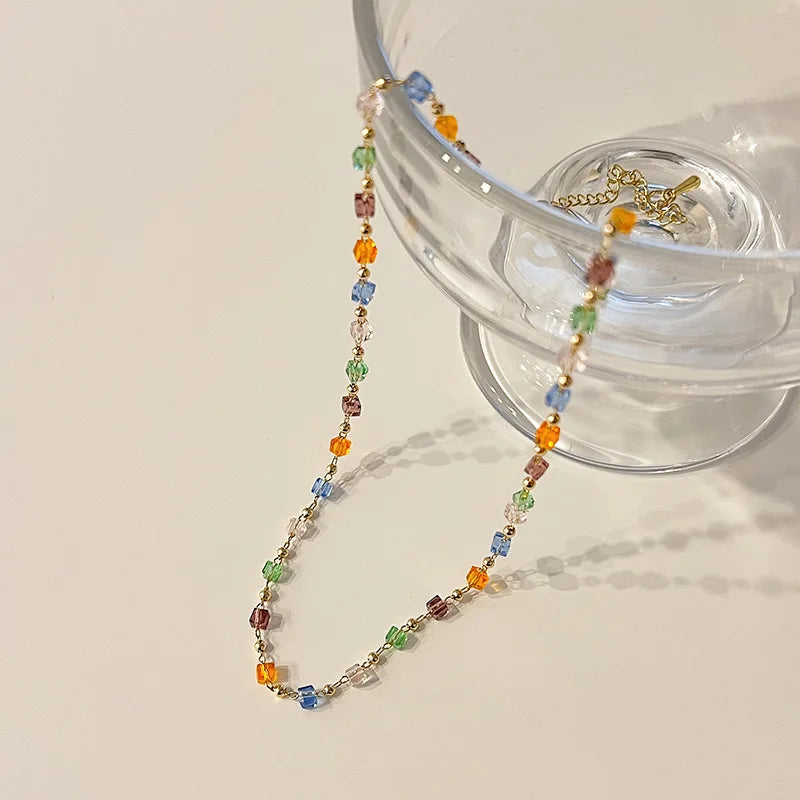 Fashion  Emerald Inlaid Rhinestone Choker Necklace for Women Girls Delicate Gold Color Clavicle Chain Necklace Jewelry Gift