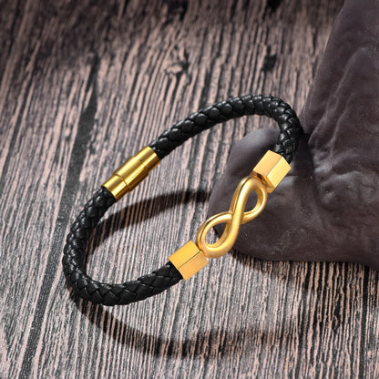 Stainless Steel Genuine Leather Men Bracelet