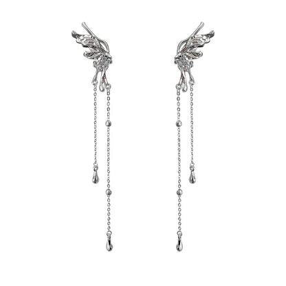 1Pair Earrings for Women Elegant Elf Butterfly Long Tassel Clip Wed Bridal Retro Kpop No Piercing Earbone Ear Cuff Jewelry Gift
