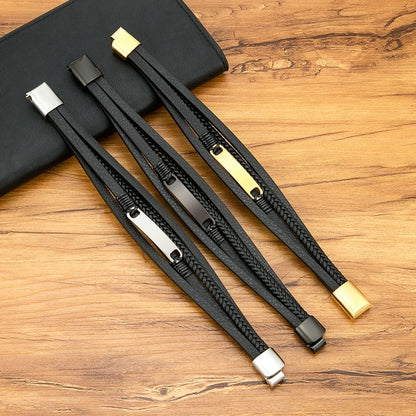 Multi-layer Braided Leather Stainless Steel Wrap Men's Bracelet