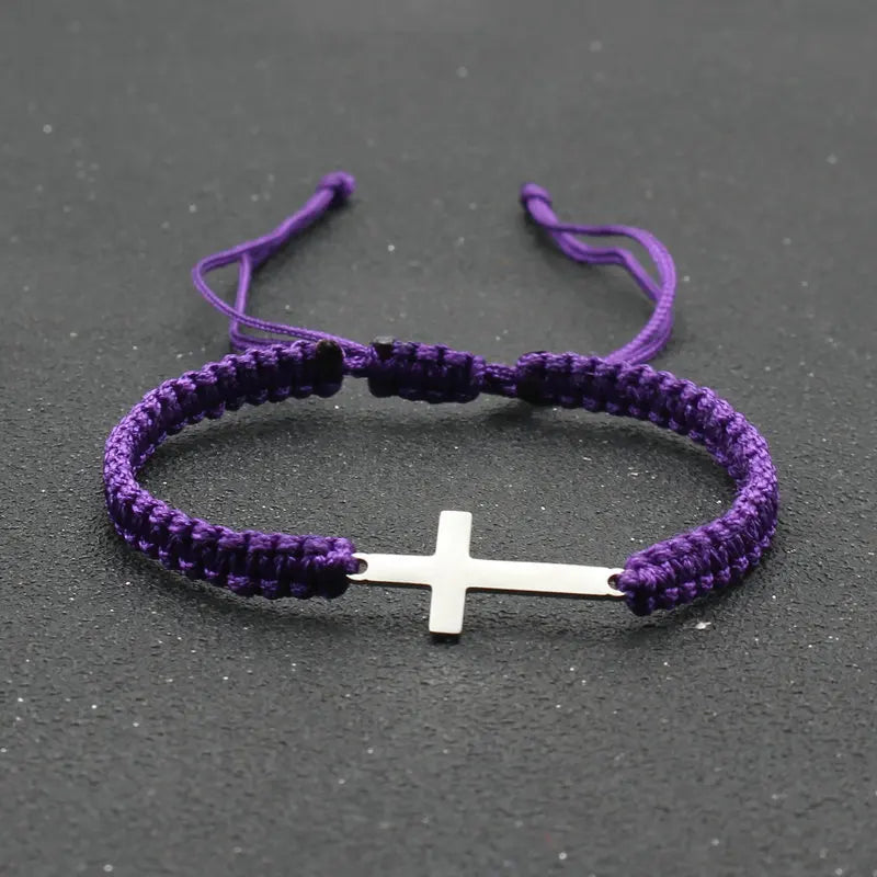 Cross Black White Braided Rope Couple Bracelets