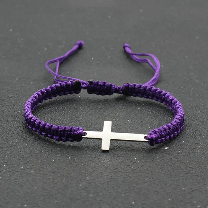 Cross Black White Braided Rope Couple Bracelets