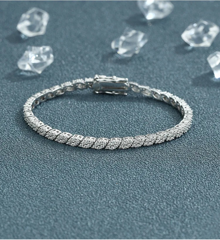 EWYA Full Moissanite Diamond Hook Link Chain Bracelet 1.2mm D Color For Woman Man S925 GRA Certified Couple Bracelets Bangle