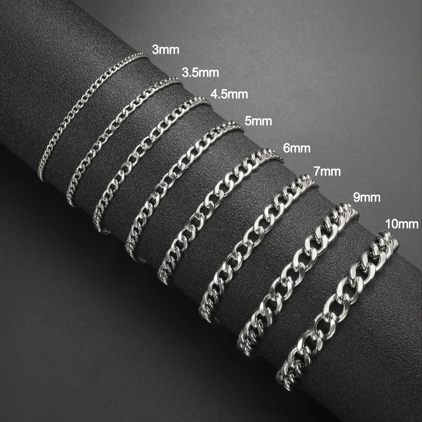 Skyrim 3-10mm Wide Men's Cuban Chain Bracelet Stainless Steel Men Women Minimalist Basic Figaro Chain Jewelry Gift Wholesale