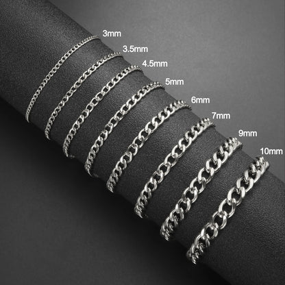 Skyrim 3-10mm Wide Men's Cuban Chain Bracelet Stainless Steel Men Women Minimalist Basic Figaro Chain Jewelry Gift Wholesale