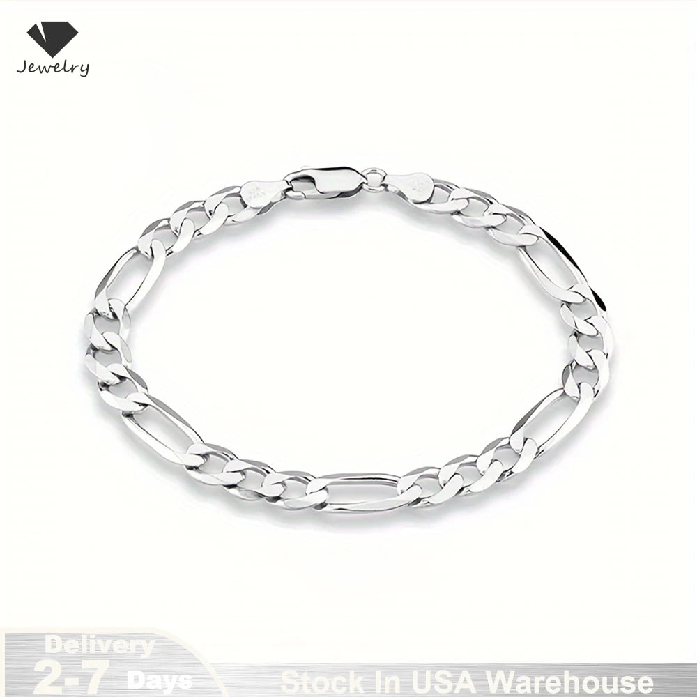 S925 Sterling Silver Bracelet Men Sideways Figaro Jewelry Curb Cuban Bracelets HipHop Style Horse Whip Chain Gift Stock in USA