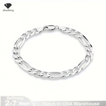S925 Sterling Silver Bracelet Men Sideways Figaro Jewelry Curb Cuban Bracelets HipHop Style Horse Whip Chain Gift Stock in USA