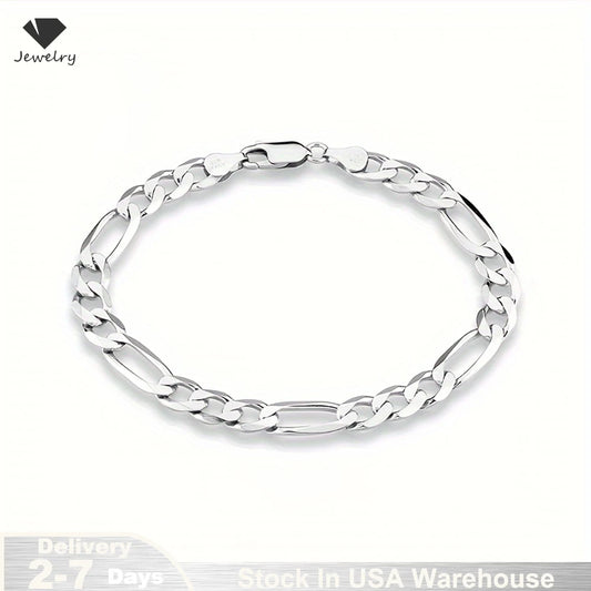 S925 Sterling Silver Bracelet Men Sideways Figaro Jewelry Curb Cuban Bracelets HipHop Style Horse Whip Chain Gift Stock in USA