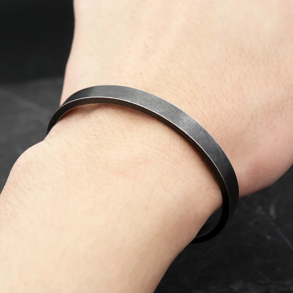 Vintage Black Simple Bracelet For Men Women 316L Stainless Steel Fashion Opening Cuff Bangles Biker Jewelry Gifts Dropshipping
