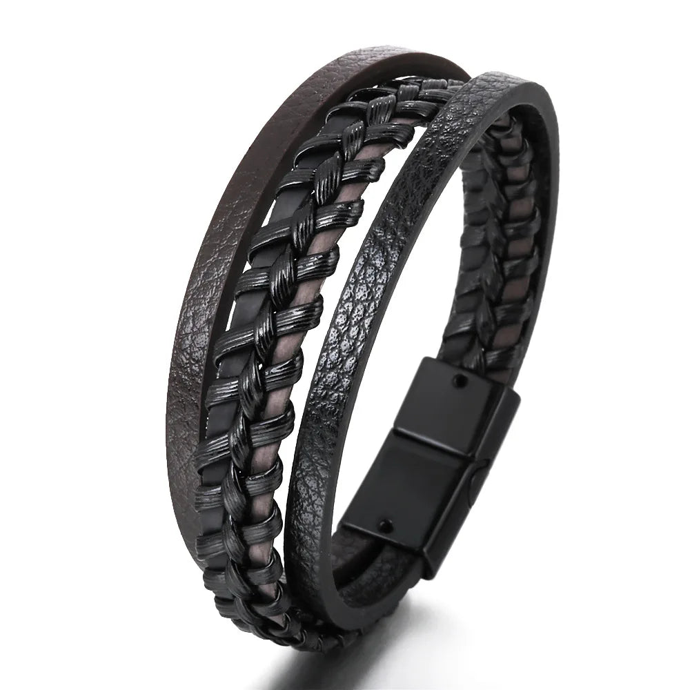 Trendy Leather Stainl ess Steel Bracelet