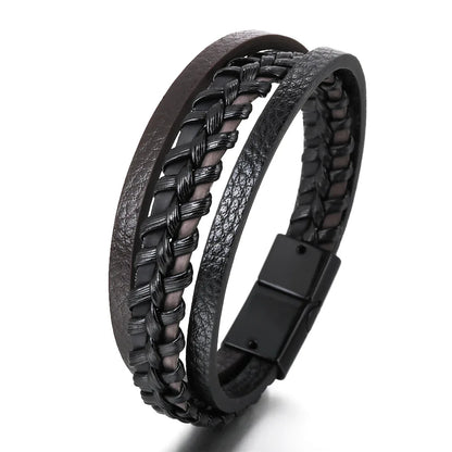 Trendy Leather Stainl ess Steel Bracelet