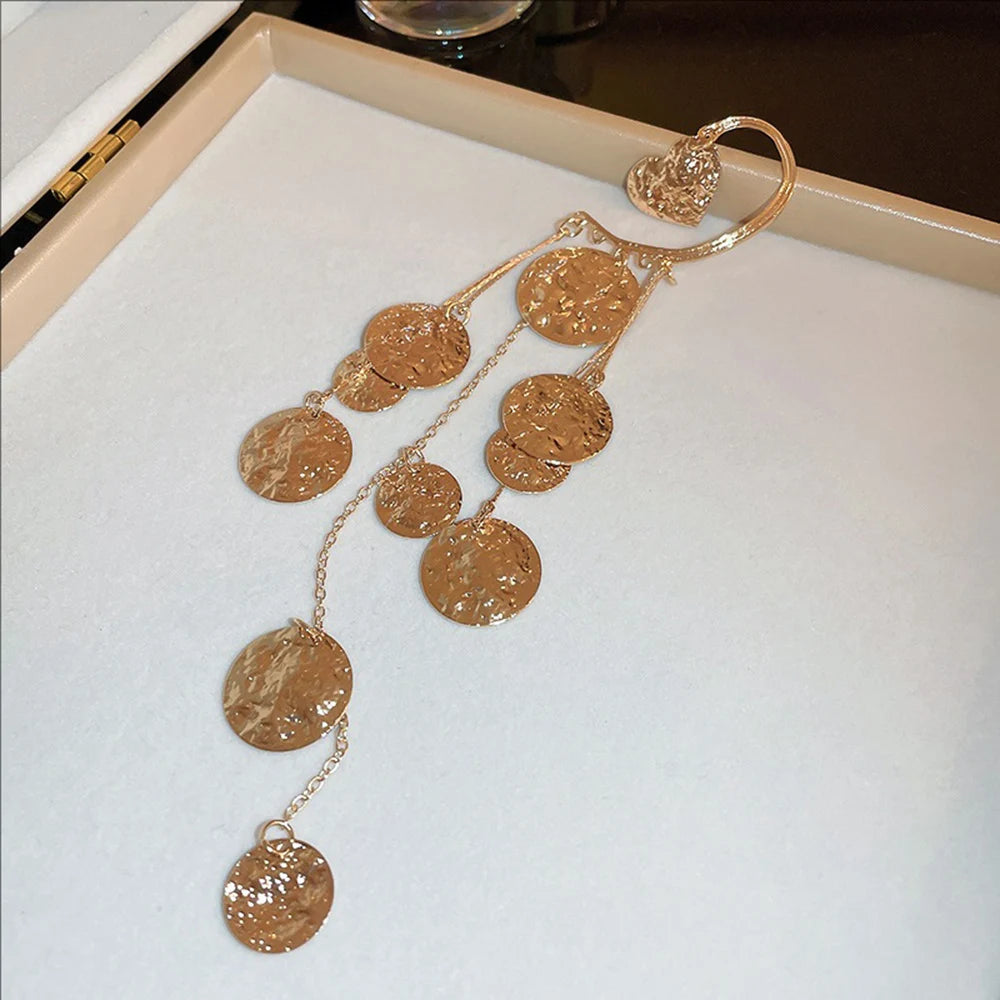 Pleated Circular Sequins Tassels Women's Earring