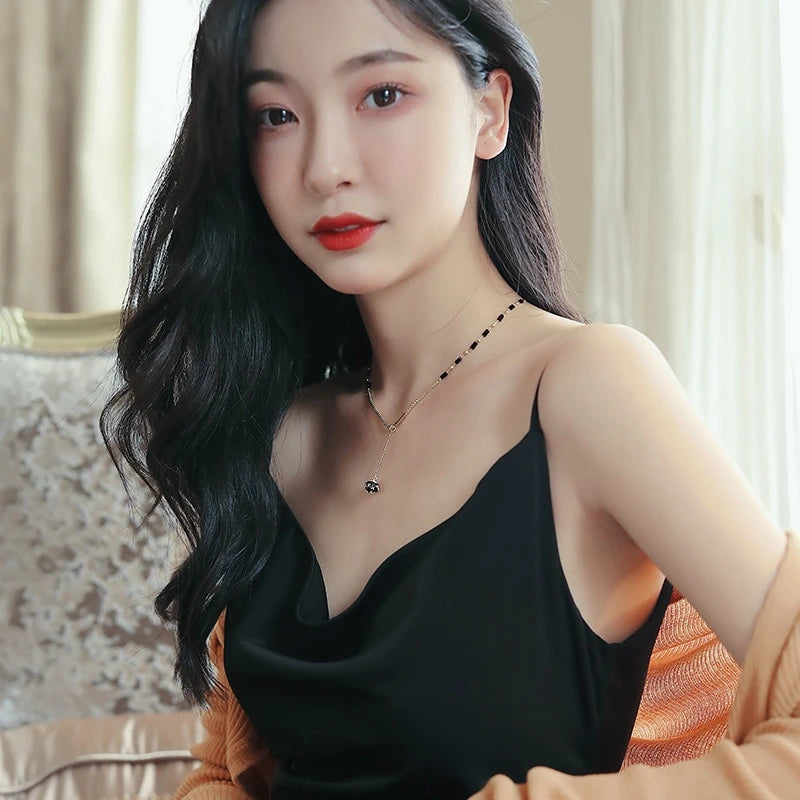 Mysterious Black Crystal Zircon Ball Pendant Necklace