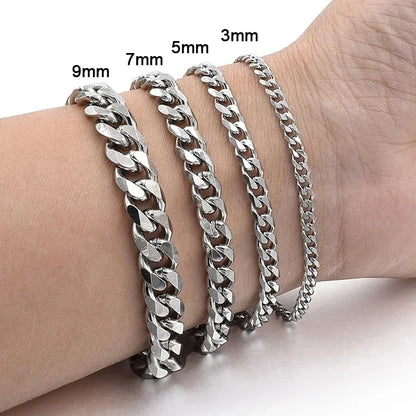 New Trendy Cuban Chain Men Bracelet Classic Stainless Steel 3 5 7mm Width Chain Bracelet For Men Women Jewelry Party Gift