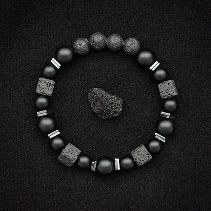 Natural Matte Black Onyx with Cube Lava Bracelet
