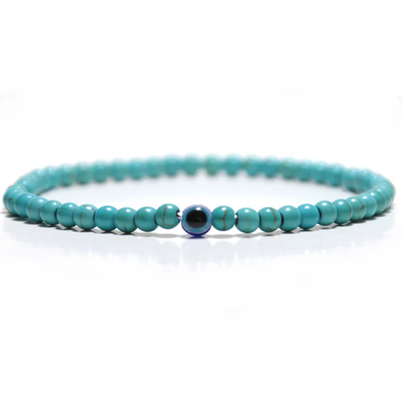 Natural 4mm Stone Beads Evil Eye Bracelet