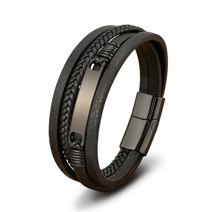 Multi-layer Braided Leather Stainless Steel Wrap Men's Bracelet